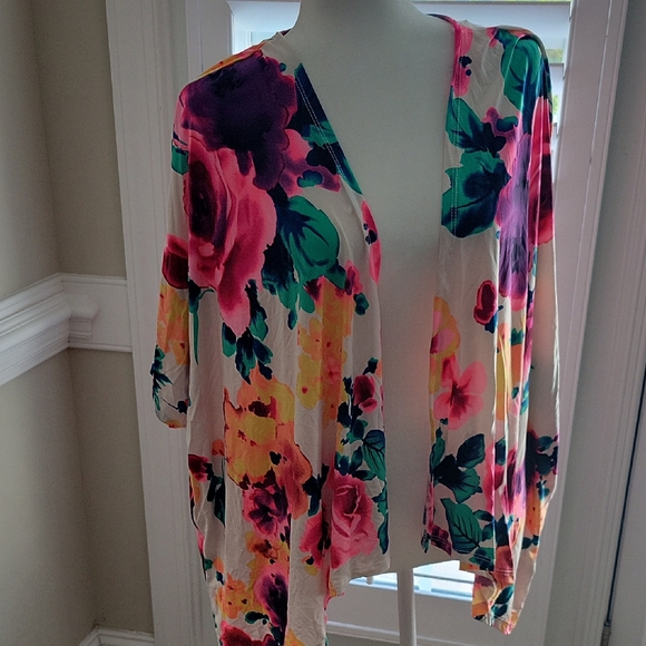 Someday Blush Tops - Someday Blush Floral Open Cardigan - Multicolor